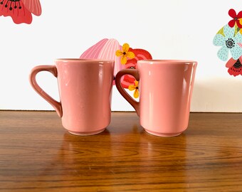 Pair Homer Laughlin Rose Pink Fiesta Denver Mugs, Pink  Fiestaware Denver Cups, Rose Pink Fiesta Coffee Mugs, Pink Fiesta Tea Cups