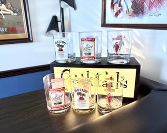 Vintage Luminarc Alcohol Branded Rocks Glasses, Rare Set of 6, 90s Double Old Fashioned Barware