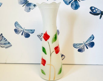 Vintage Bartlett Collins Tulip Vase, Hand Painted Gay Fad Vase, Hand Blown Glass Vase, Mid Century Bud Vase