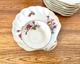 Royal Sealy Moss Rose Tea Set, Scallop Shell Snack Plates (16