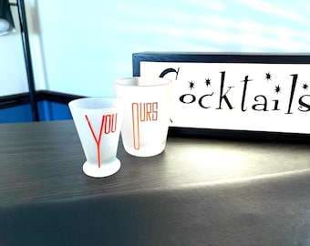 Art Deco Frosted Cocktail Glasses, Rare You and Ours Barware Set
