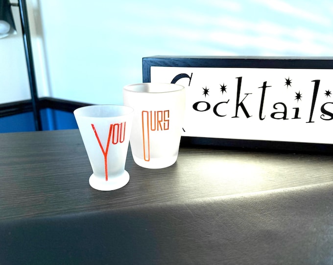 Featured listing image: Art Deco Frosted Cocktail Glasses, Rare You and Ours Barware Set