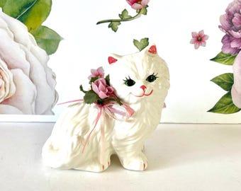 Vintage 1989 Trippie's Cat Figurine, Small Green-Eyed Persian Cat Figurine, Trippie's Inc Cat Figurine, 1980s Ceramic White Persian Cat