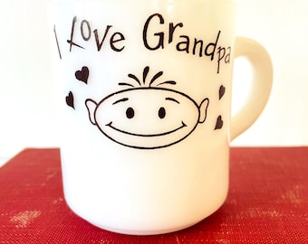 Hazel Atlas "I Love Grandpa" Milk Glass Coffee Mug