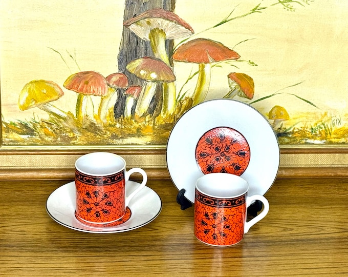 Featured listing image: Block Bidasoa Flamenco Demitasse Cups & Saucers,  Orange and Black Espresso Set