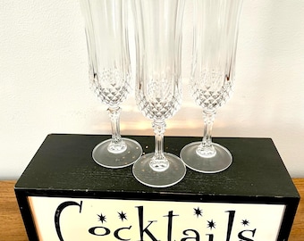 3 Cut Crystal Fluted Champagne Glasses, Longchamp Cristal D’Arques-Durand Champagne Flutes, Made in France Luminarc Cut Champagne Flutes