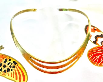 Mexican Brass Choker, Brass Collar, Made In Mexico Brass Split Shank Choker Necklace, Modern Minimalist Style Choker, 70s Boho Choker