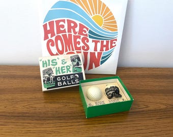 His and Hers Golf Balls, Vintage 1970 Collectible, Boxed Gift | Couples Humor, Display Box 5x4x1.75