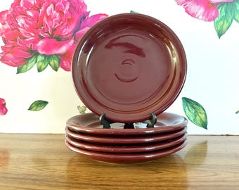 Claret Fiesta Plates, Maroon Vintage Salad Set, 7.25" Ceramic, Homer Laughlin - Wine Colored, Classic Glaze