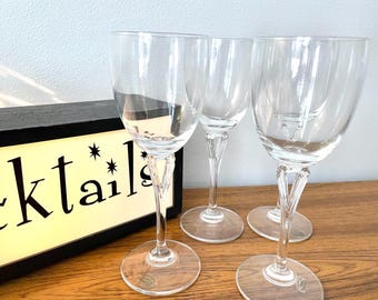 4 Lead Crystal Water Goblets, Made in USA Art Deco Water Goblets, Elegant Vintage Keyhole Stem Water Goblets