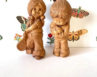 Vintage Bill Mack FannyKins Figurines: Cat & Tennis Player Pair