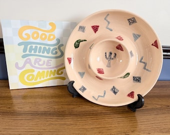 Sombrero Platter, Vintage Spongeware Chip And Dip Server - Ceramic, 12 Inch, Western Party Bowl