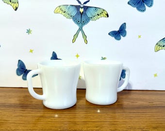 Mid Century Milk Glass Mugs: Federal Dura White, Set of 2