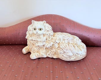 Mid Century Large Fluffy Persian Cat Ceramic Figurine