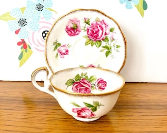 Royal Standard Orleans Rose Cup and Saucer, Scalloped Orleans Rose Footed Cup & Saucer, Mid Century Rose Gilded Tea Cup Saucer