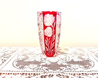 Anna Hutte Asti Bleikristall Rosaline Cut Lead Crystal Ruby Vase