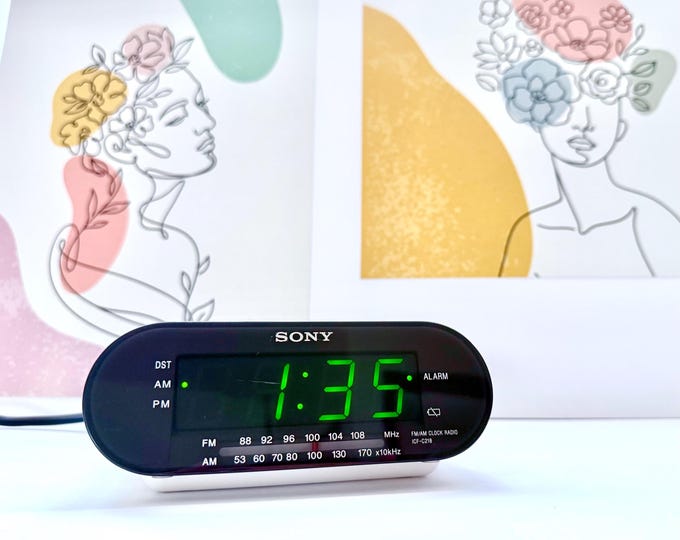 Featured listing image: Sony Dream Machine Alarm Clock, Vintage White Digital Radio - ICF-C218, Battery Backup, 5.5" Nightstand Size
