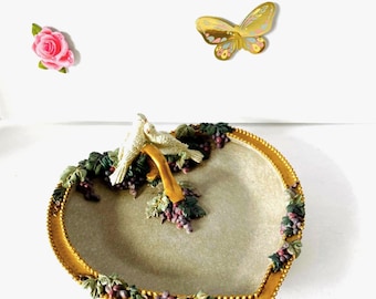 Vintage Love Doves, Forever Yours Jewelry Tray | Resin Accent Dish | 6.5 Inch, Grape Vine Motifs