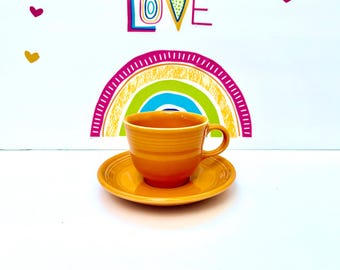 Tangerine Fiesta Cup, Vintage Homer Laughlin Saucer Set | Ceramic Tableware, Discontinued