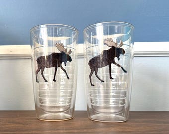 Pair Of Insulated Tervis Moose Tumblers, Embroidered Patch 16 Ounce Cups