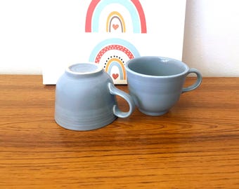 Pair Homer Laughlin Fiesta Periwinkle Blue Flat Cups, Blue Fiesta Mugs, Fiesta Periwinkle Blue  Coffee Mugs, Fiesta Periwinkle Blue Tea Cups