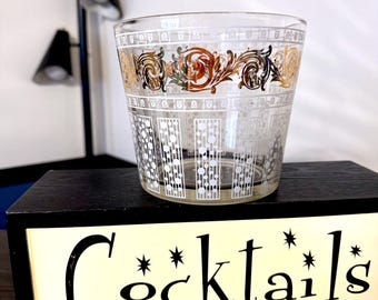 MCM Gold Scroll And White Polka Dots Glass Ice Bucket