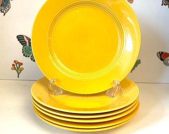 6 Older Homer Laughlin Yellow Harlequin Luncheon Plates, Original Homer Laughlin Harlequin Yellow Lunch Plates, 1940s Harlequin Dinnerware