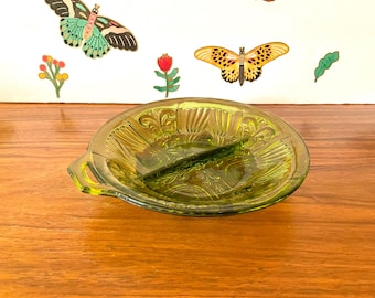 Floral Avocado Relish Dish - Killarney Green Divided Glass