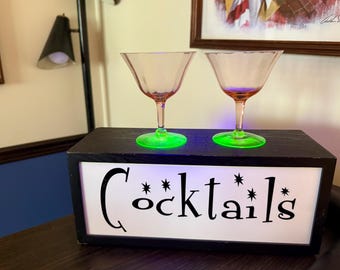 Vintage Uranium Glass Champagne Glasses, Ribbed Design - Blacklight Reactive, Pair Coupes | Vaseline Glassware
