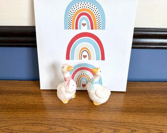 Vintage Figural Geese Salt and Pepper Shakers, 1980s Retro Goose Kitchen Decor