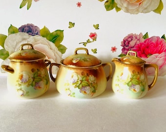 Antique Biscuit Jar With Creamer and Sugar Bowl, Prince Regent China Cookie Jar, Bavarian Tea Set, Antique Cream and Sugar, Antique Tea Set