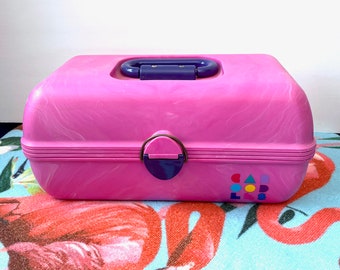 Bright Pink 1980s Caboodle Make-Up Case With Mirror, Caboodle Storage Case, Pink Marbleized Plastic Caboodle Case, Caboodle Craft Sewing Box