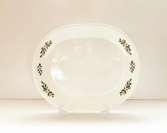 Vintage Winter Holly Corelle Serving Platter, 12" Corning Christmas Tray