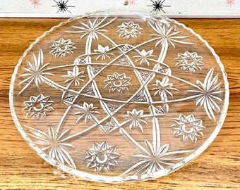 Anchor Hocking Prescut Clear Sandwich Plate, Anchor Hocking Star of David Platter, 1960s Anchor Hocking Prescut Clear 11" Serving Platter