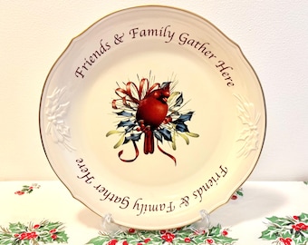 Lenox Winter Greetings Sentiment Dessert Platter, Lenox Cardinal on Holly 12" Christmas Tray