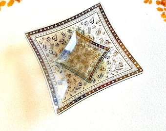 MCM Georges Briard 2 Piece Persian Garden Bent Glass Trays/Shallow Bowls