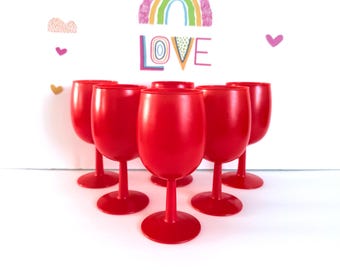 Rainbow Glass Company- Set of 6 Bright Red Matte Wine Glasses