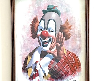 1979 Vintage Arthur Sarnoff Ringo the Happy Clown - 17" x 21" Wood Framed Art Print
