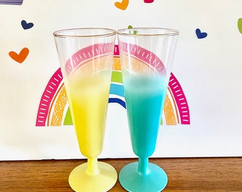 Two Blendo Pilsners, Pair Blendo Beer Glasses, 2 Blendo Parfaits, Turquoise and Yellow Blendo Glasses