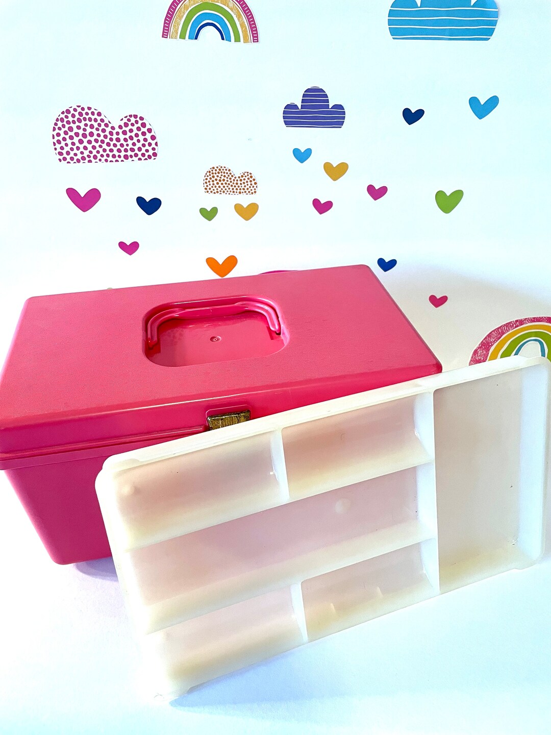 Pink Wilhold Sewing Box, 1960s Pink Sewing Box, Large Pink Craft Box With Tray, Wilson Made in