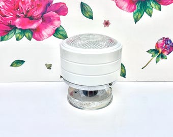 Art Deco 1940s Flush Mount Ceiling Light, Vintage One-Socket Fixture | Diamond-Cut Glass Globe | Chrome Ring