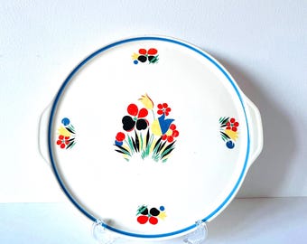 Vintage Universal Pottery Circus Platter: 1940s Floral Cake Plate
