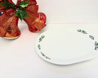 Vintage Winter Holly Corelle Serving Platter, 12" Corning Christmas Tray