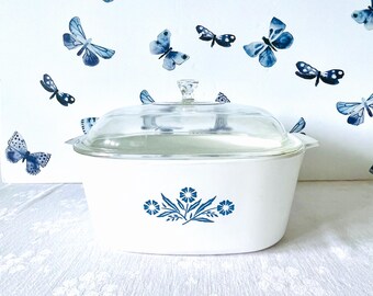 5 Quart Corning Corn Flower Blue   Casserole with Pyrex Lid, Corning Dutch Oven, 5 Quart Square Casserole with Glass Lid a-5-b, a-12-c