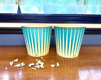 2 Vintage Lilly-Tulip Movie Theater Aqua Wax Covered Cardboard Popcorn Buckets