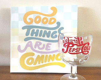 Vintage Pepsi Thumbprint Goblet, Red Glass (Bartlett-Collins, 6")