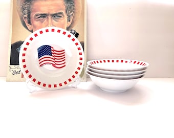 5 Vintage "America The Beautiful" Bowls, USA Flag Melamine Ware