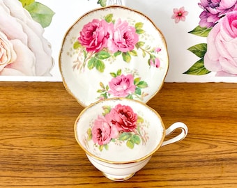 Royal Albert American Beauty Footed Cup and Saucer, Royal Albert American Beauty AVON Shape Cup and Saucer, Gilded Rose Tea Cup & Saucer