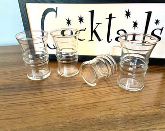 4 Vintage Gold Band Anchor Hocking Whiskey Glasses, Anchor Hocking Hourglass Gold Band Whisky Glass, 1940s Gold Band Tall Whiskey Glass