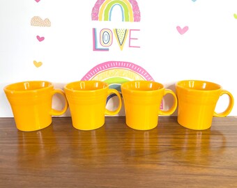 4 Butterscotch Fiesta Tapered Mugs, Homer Laughlin Fiesta Butterscotch Mugs, P86 Orange Fiestaware Cups, Tapered Butterscotch Fiesta Mugs
